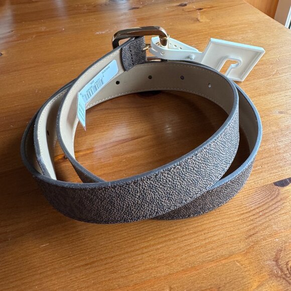 NWT MICHAEL KORS MK Brown/Tan Logo Belt with Goldtone Buckle Style 556267C in XL - Picture 7 of 11